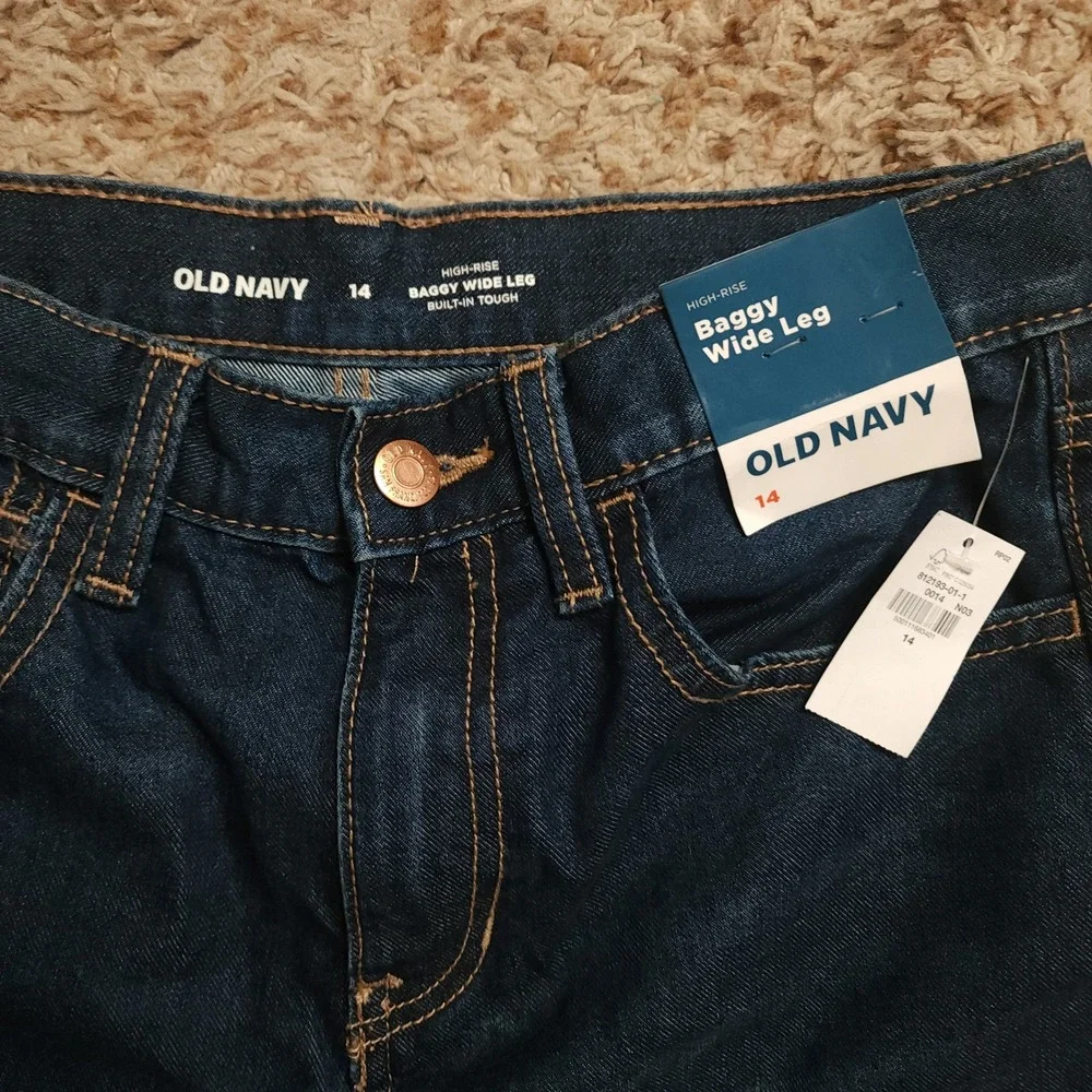 Old Navy Jeans Kids 14 Dark Blue High-Rise Baggy Wide Leg Built-In Tough NWT